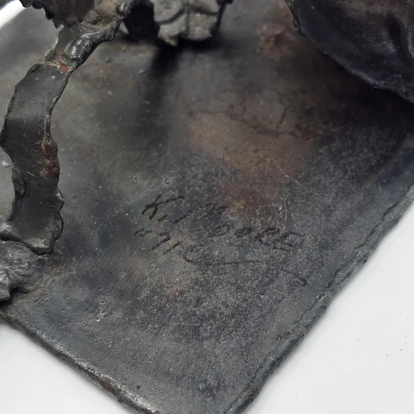 Vintage 1971 K Moore Scrap Metal Diver Sculpture Spear Pearl Signed Art - Picture 11 of 16